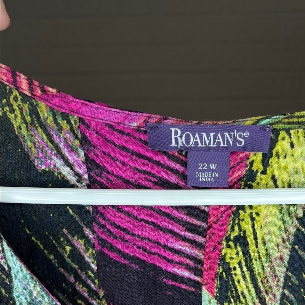 Roamans Multicolor Feather Print Button Down Shirt - Picture 3 of 4
